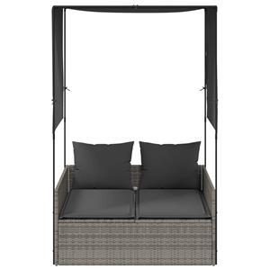 vidaXL Ligbed tweepersoons met dak en gordijn poly rattan grijs