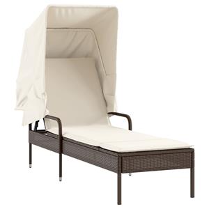vidaXL Ligbedden 2 st met luifels en tafel poly rattan bruin