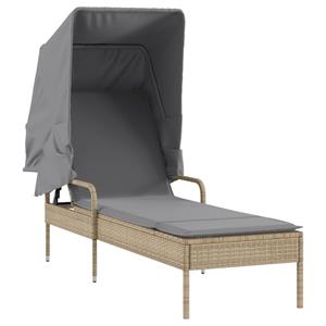 vidaXL Ligbedden 2 st met luifels en tafel poly rattan beige