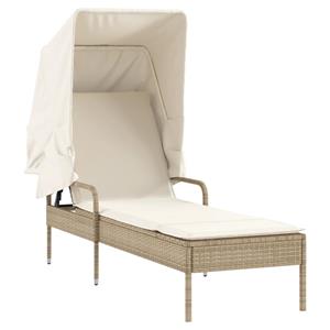 vidaXL Ligbedden 2 st met luifels en tafel poly rattan beige