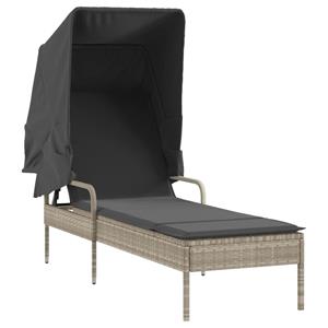 vidaXL Ligbedden 2 st met luifels en tafel poly rattan lichtgrijs