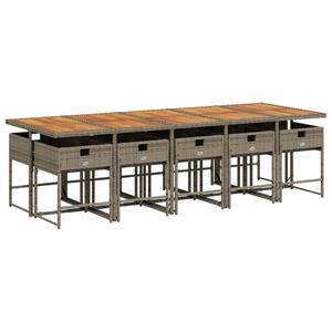 vidaXL 11-delige Tuinset met kussens poly rattan grijs