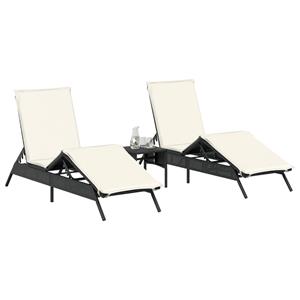 vidaXL Ligbedden 2 st met tafel poly rattan zwart