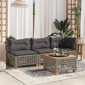 vidaXL Tuinhoekbank met kussens poly rattan grijs