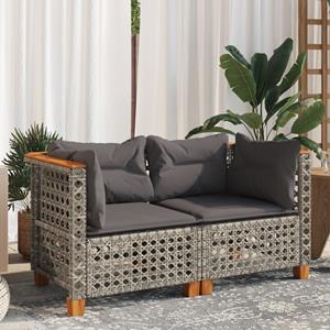 vidaXL Tuinhoekbanken 2 st met kussens poly rattan grijs