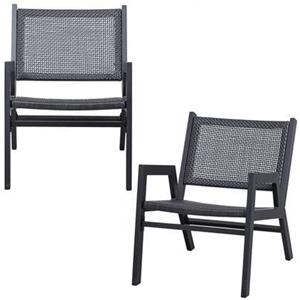 Woood Pem Fauteuil Met Armleuning - Aluminium - Zwart - Set van 2