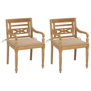 VidaXL Stoelen Batavia 2 st met beige kussens massief teakhout