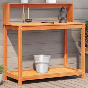 VidaXL Oppottafel met schappen 108x50x109,5 cm grenenhout bruin