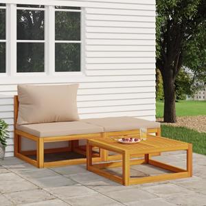 VidaXL 3-delige Loungeset met kussens massief acaciahout