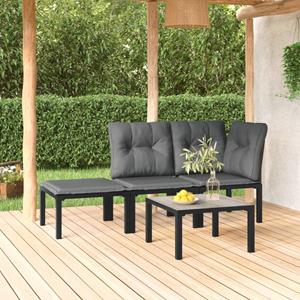 VidaXL 4-delige Loungeset poly rattan zwart en grijs