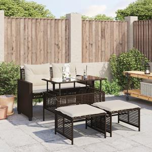 VidaXL 4-delige Loungeset met kussens poly rattan bruin