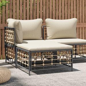 VidaXL Tuinvoetenbank met beige kussen poly rattan