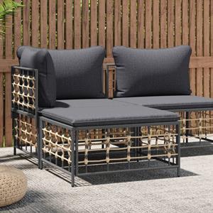VidaXL Tuinvoetenbank met donkergrijs kussen poly rattan