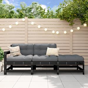 VidaXL 3-delige Loungeset met kussens massief hout zwart