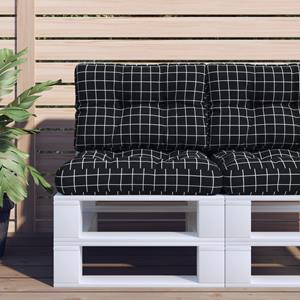 VidaXL Palletkussen ruitpatroon 60x40x12 cm stof zwart