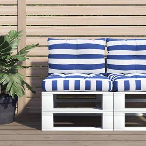VidaXL Palletkussens 2 st gestreept oxford stof wit en blauw