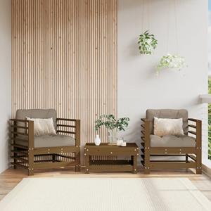 VidaXL Tuinstoelen 2 st met kussens massief grenenhout honingbruin