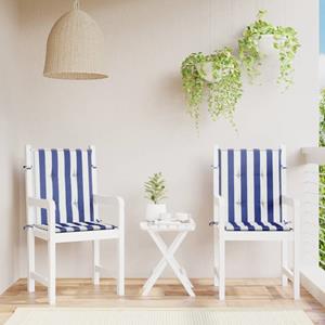 VidaXL Stoelkussens 2 st lage rug gestreept stof wit en blauw