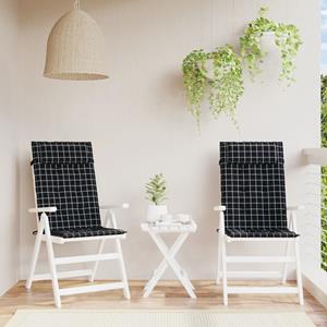 VidaXL Stoelkussens 2 st hoge rug ruitpatroon oxford stof zwart