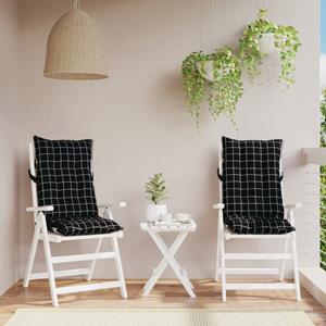 VidaXL Stoelkussens 2 st hoge rug ruitpatroon oxford stof zwart