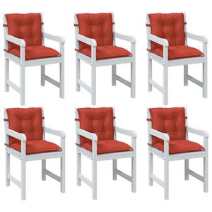 VidaXL Stoelkussens 6 st lage rug 100x50x7 cm stof gemêleerd rood