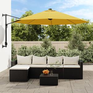 vidaXL Wandparasol met LEDs 290 cm geel