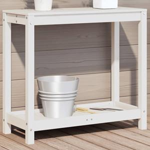 VidaXL Oppottafel met schap 82,5x35x75 cm massief grenenhout wit