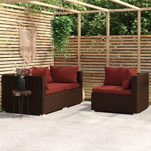 VidaXL 3-delige Loungeset met kussens poly rattan bruin