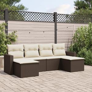 VidaXL 6-delige Loungeset met kussens poly rattan bruin