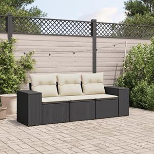 VidaXL 3-delige Loungeset met kussens poly rattan zwart
