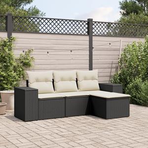 VidaXL 4-delige Loungeset met kussens poly rattan zwart