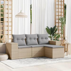 VidaXL 4-delige Loungeset met kussens poly rattan beige
