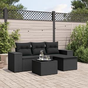 VidaXL 5-delige Loungeset met kussens poly rattan zwart