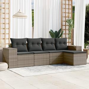 VidaXL 5-delige Loungeset met kussens poly rattan grijs