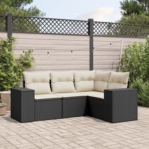 VidaXL 4-delige Loungeset met kussens poly rattan zwart