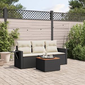 VidaXL 4-delige Loungeset met kussens poly rattan zwart