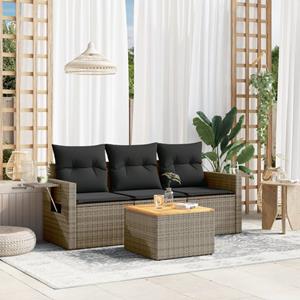 VidaXL 4-delige Loungeset met kussens poly rattan grijs
