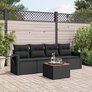 VidaXL 5-delige Loungeset met kussens poly rattan zwart