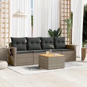 VidaXL 5-delige Loungeset met kussens poly rattan grijs