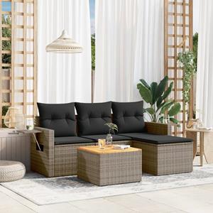 VidaXL 5-delige Loungeset met kussens poly rattan grijs