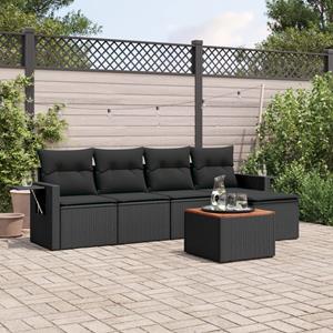 VidaXL 6-delige Loungeset met kussens poly rattan zwart