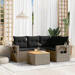 VidaXL 5-delige Loungeset met kussens poly rattan grijs