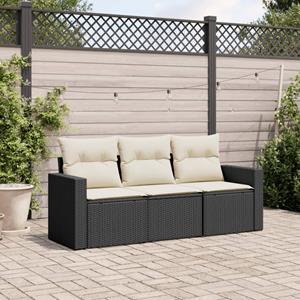 VidaXL 3-delige Loungeset met kussens poly rattan zwart