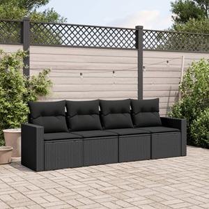 VidaXL 4-delige Loungeset met kussens poly rattan zwart