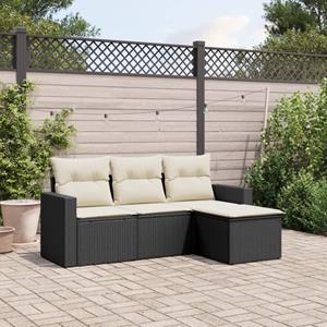 VidaXL 4-delige Loungeset met kussens poly rattan zwart