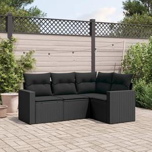 VidaXL 4-delige Loungeset met kussens poly rattan zwart