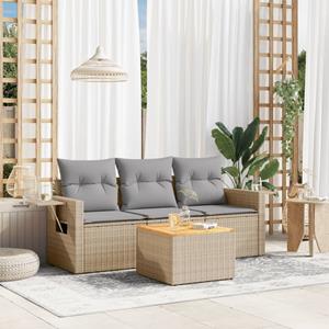 VidaXL 4-delige Loungeset met kussens poly rattan beige