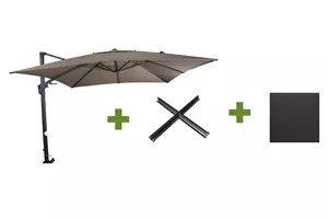 Lesli Living Grote Zweefparasol VirgoFlex Taupe 3x3m met Kruisvoet en Parasolvoettegel