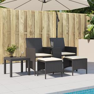vidaXL Tuinbank 2-zits met tafel en voetenbanken poly rattan zwart