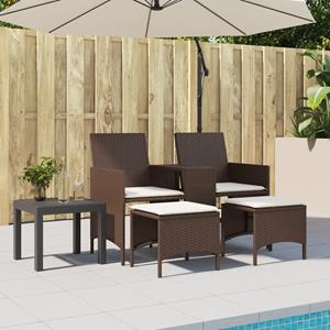 vidaXL Tuinbank 2-zits met tafel en voetenbanken poly rattan bruin